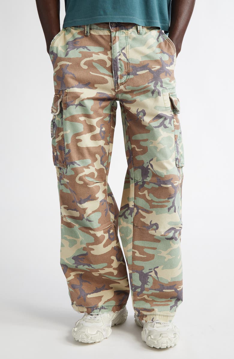 ERL Gender Inclusive California Camo Distressed Cargo Pants
