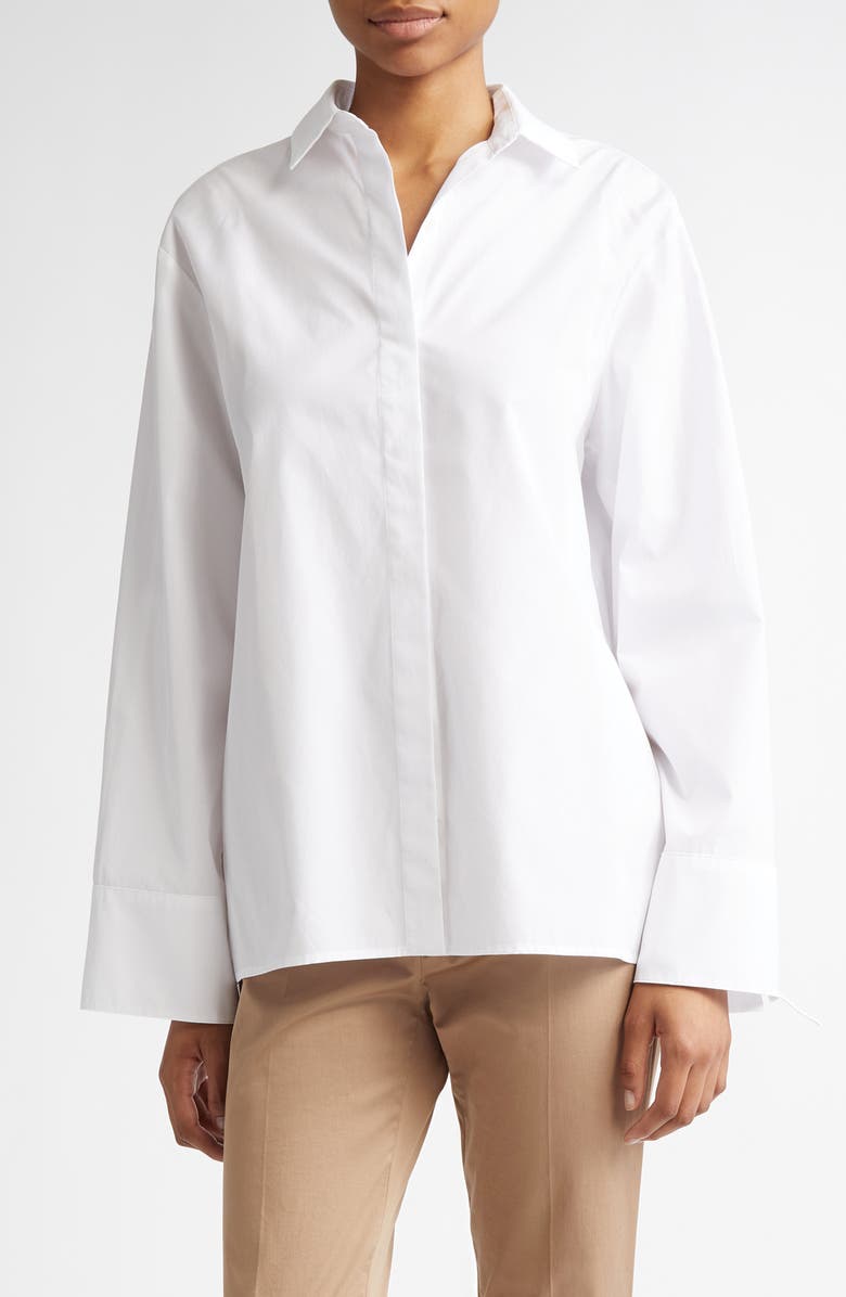 Max Mara Marte Lace Inset Button-Up Shirt, Main, color, Optical White
