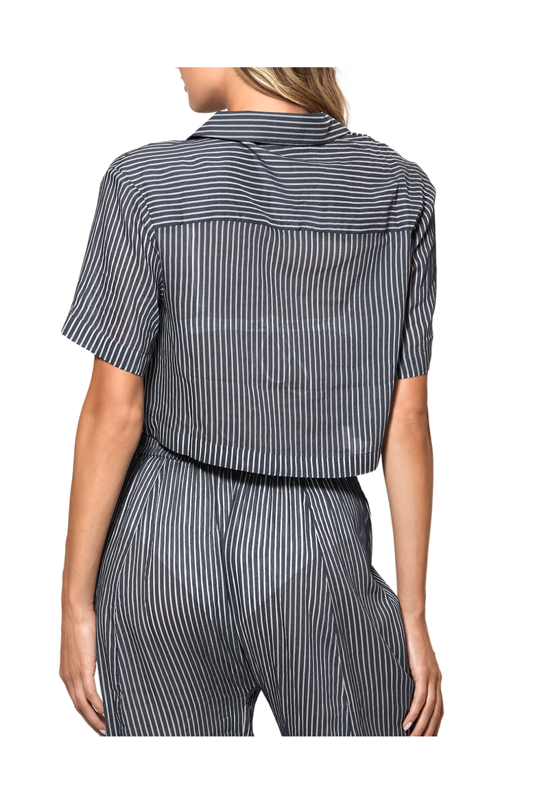 Le Boy Cotton/Silk SS Cropped Shirt, Alternate, color, NAVY / IVORY
