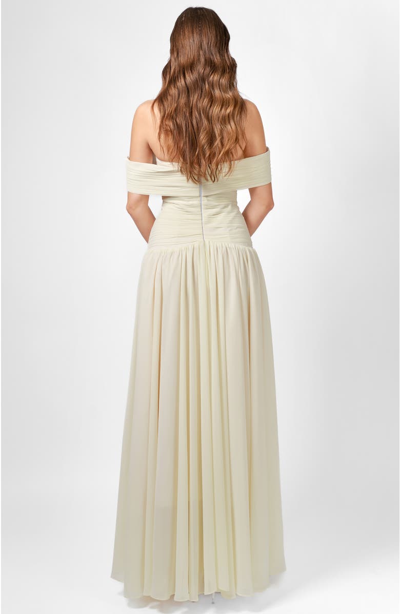 Bariano Keecia Off Shoulder Chiffon Gown, Alternate, color, Cream