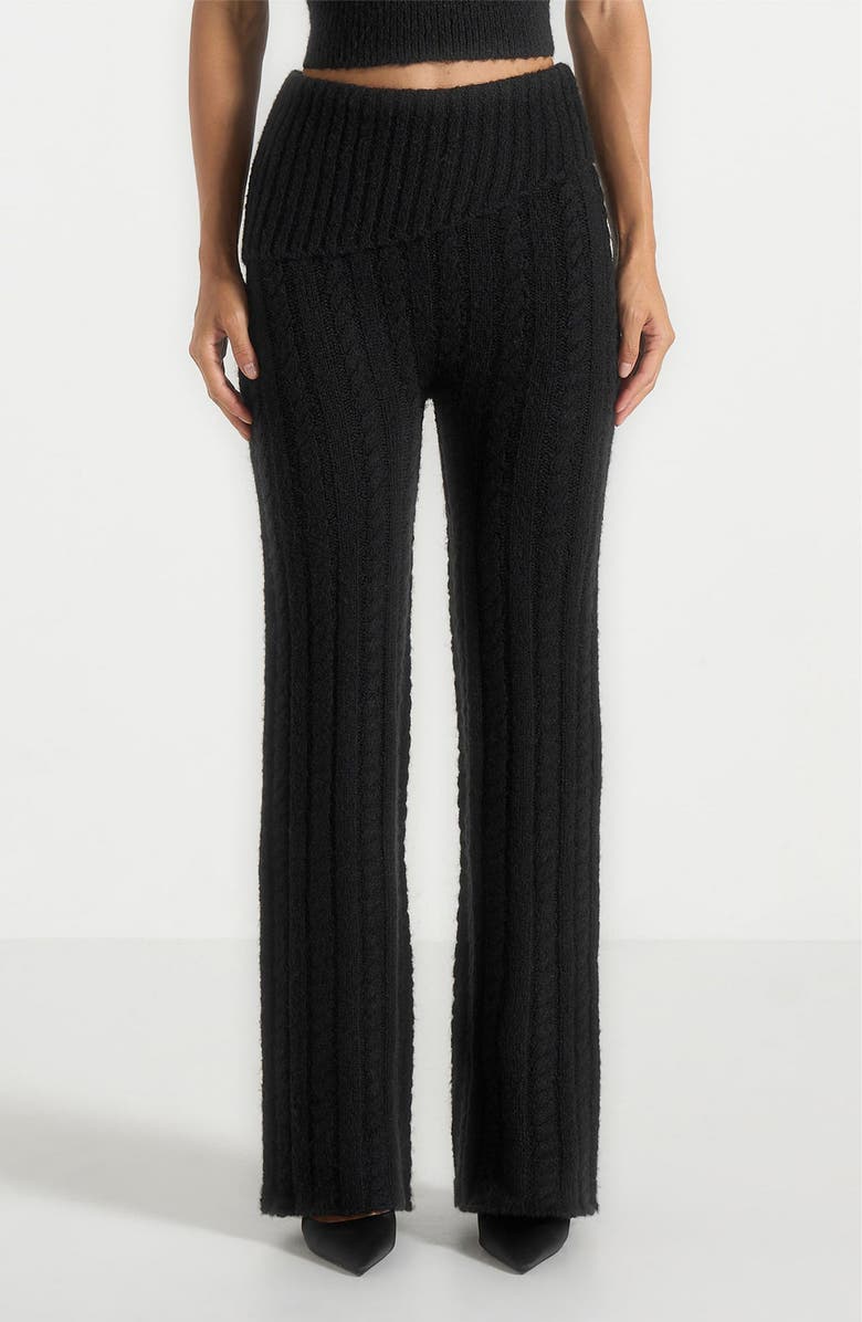 Manière De Voir Elvy Cable Knit Foldover Fit & Flare Bottoms, Main, color, Black