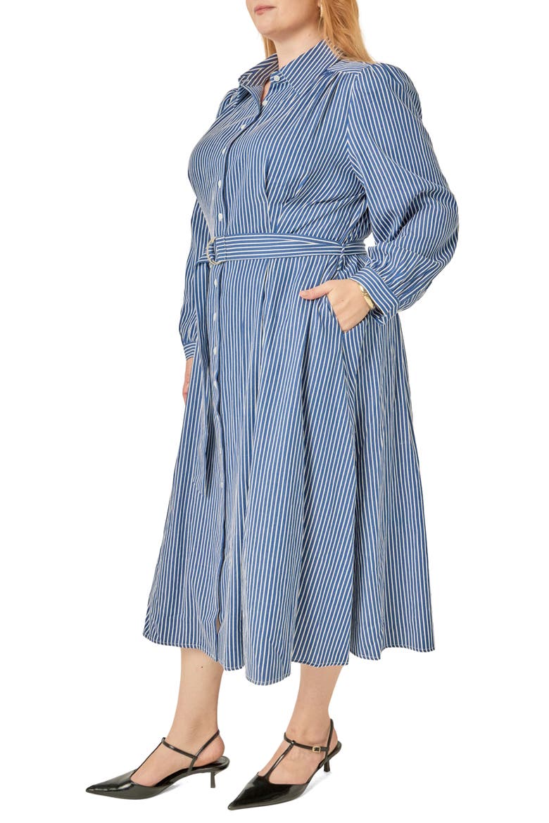 Stripe Belted Long Sleeve Maxi Dress, Alternate, color, NAVY