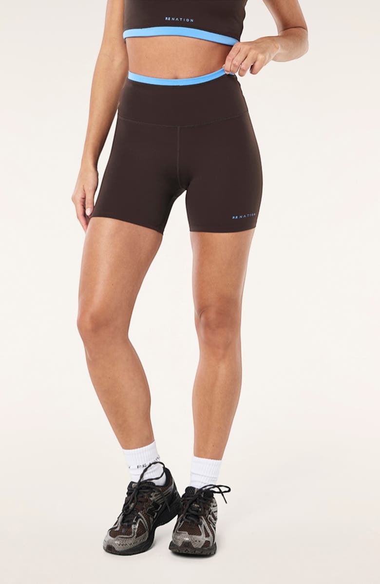 P.E Nation Stellar Bike Shorts, Main, color, Coffee/ Marina