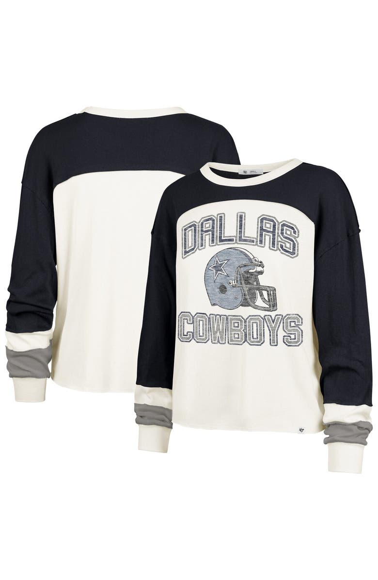'47 Women's '47 Cream Dallas Cowboys Double Header Curve Raglan Long Sleeve Crop Top, Main, color, Cream
