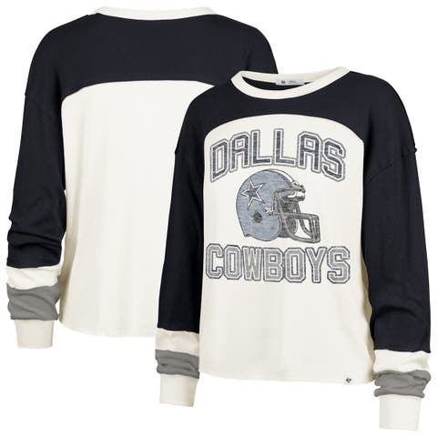Women's '47 Cream Dallas Cowboys Double Header Curve Raglan Long Sleeve Crop Top