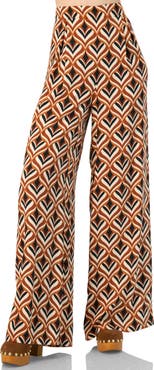 IVONNE Geometric Wide Leg Printed Pants with Side Zipper