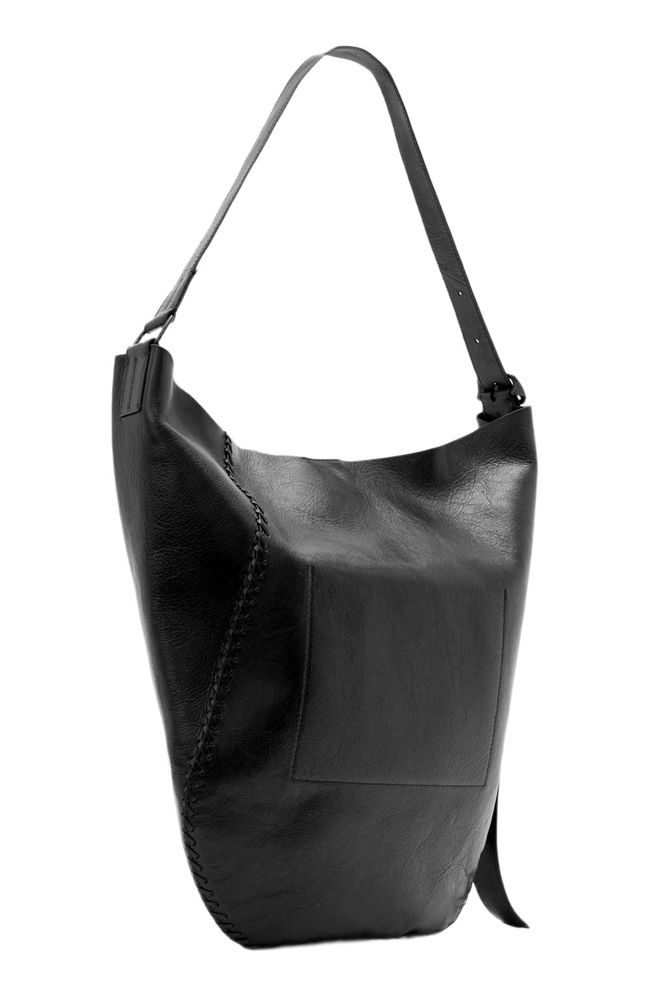 Esme Medium Whipstitch Leather Hobo, Alternate, color, BLACK