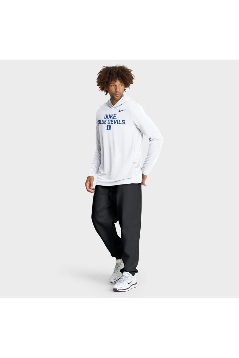 Men's Nike White Duke Blue Devils 2025 Sideline Performance Long Sleeve Hoodie T-Shirt, Alternate, color, White