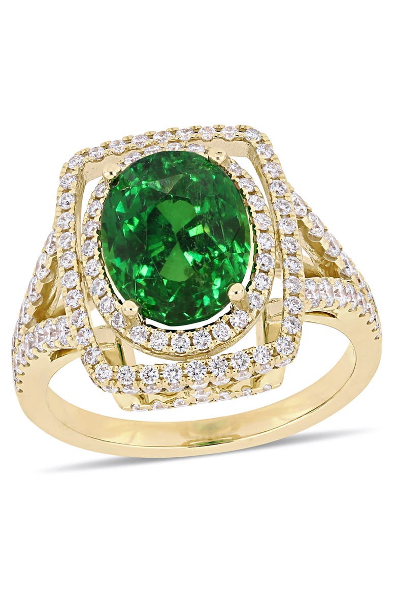 Tsavorite & Diamond Halo Split Shank Ring 14k, Main, color, Tsavorite