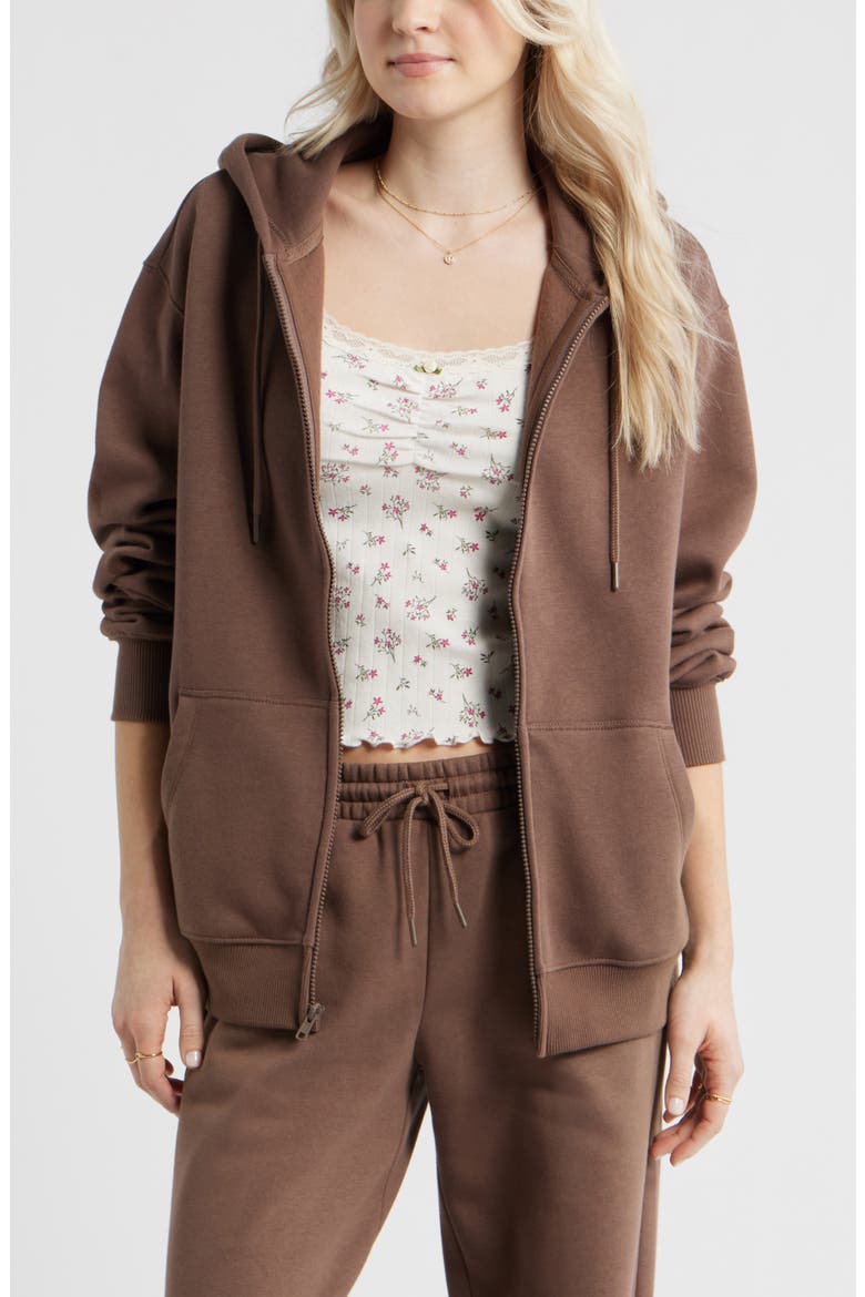 Oversize Zip Fleece Hoodie, Main, color, BROWN QUARTZ
