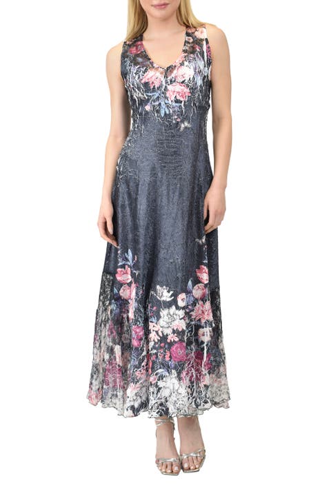 Floral Long Dress with Lace Up Back Detail