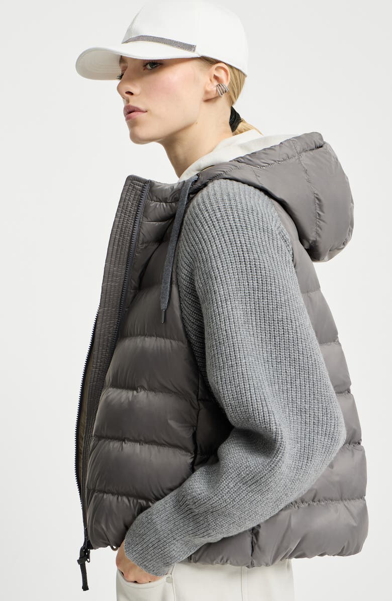 Brunello Cucinelli Nylon hooded down jacket, Alternate, color, Grey