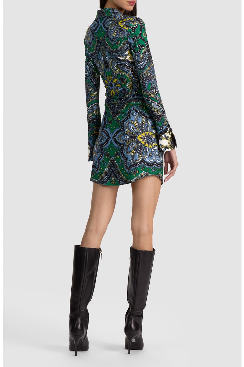 Freya Paisley Long Sleeve Minidress, Alternate, color, BON VOYAGE DEEP EMERALD