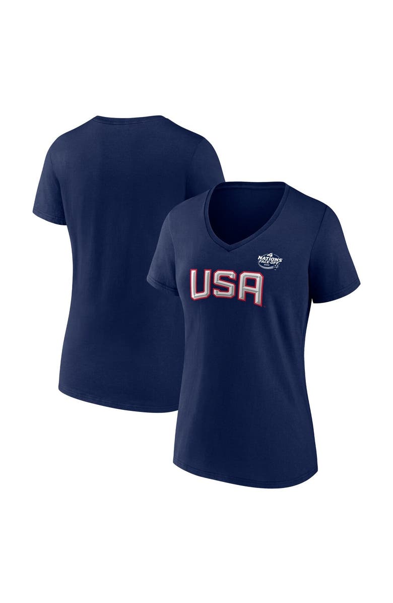 FANATICS Women's Fanatics Navy USA 2025 4 Nations Face-Off V-Neck T-Shirt, Main, color, 