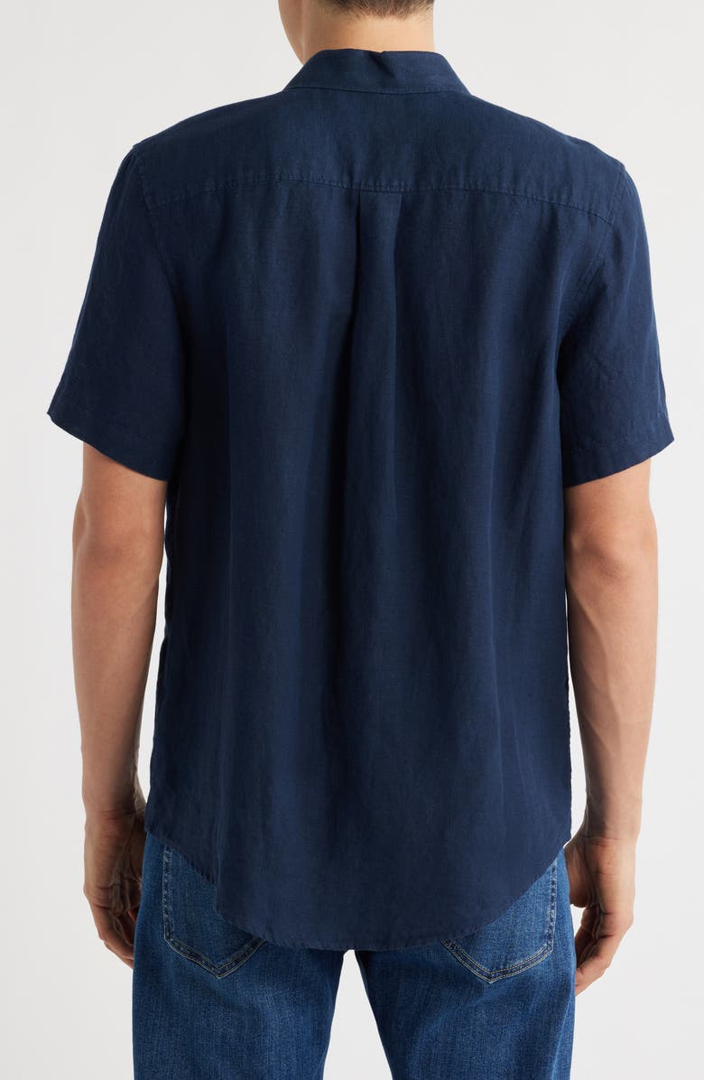 Nordstrom Solid Short Sleeve Linen Button-Up Shirt, Alternate, color, Navy Blazer