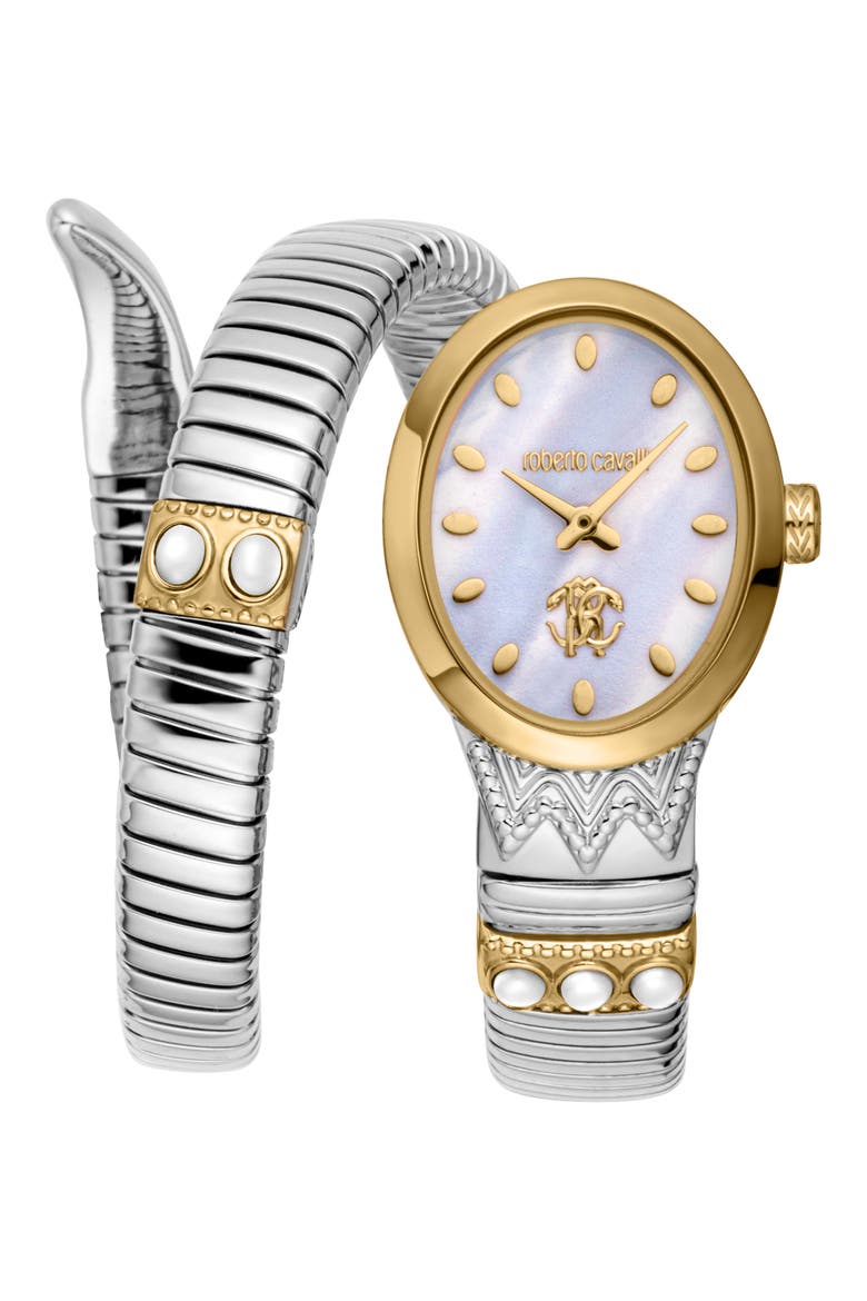 Serpente Ornato Snake Wraparound Bracelet Watch, 22.5mm x 34mm, Main, color, TWO TONE SILVER / GOLD