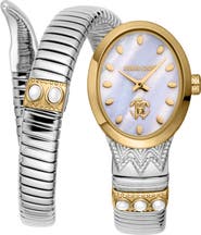 Roberto Cavalli Serpente Ornato Snake Wraparound Bracelet Watch, 22.5mm x 34mm