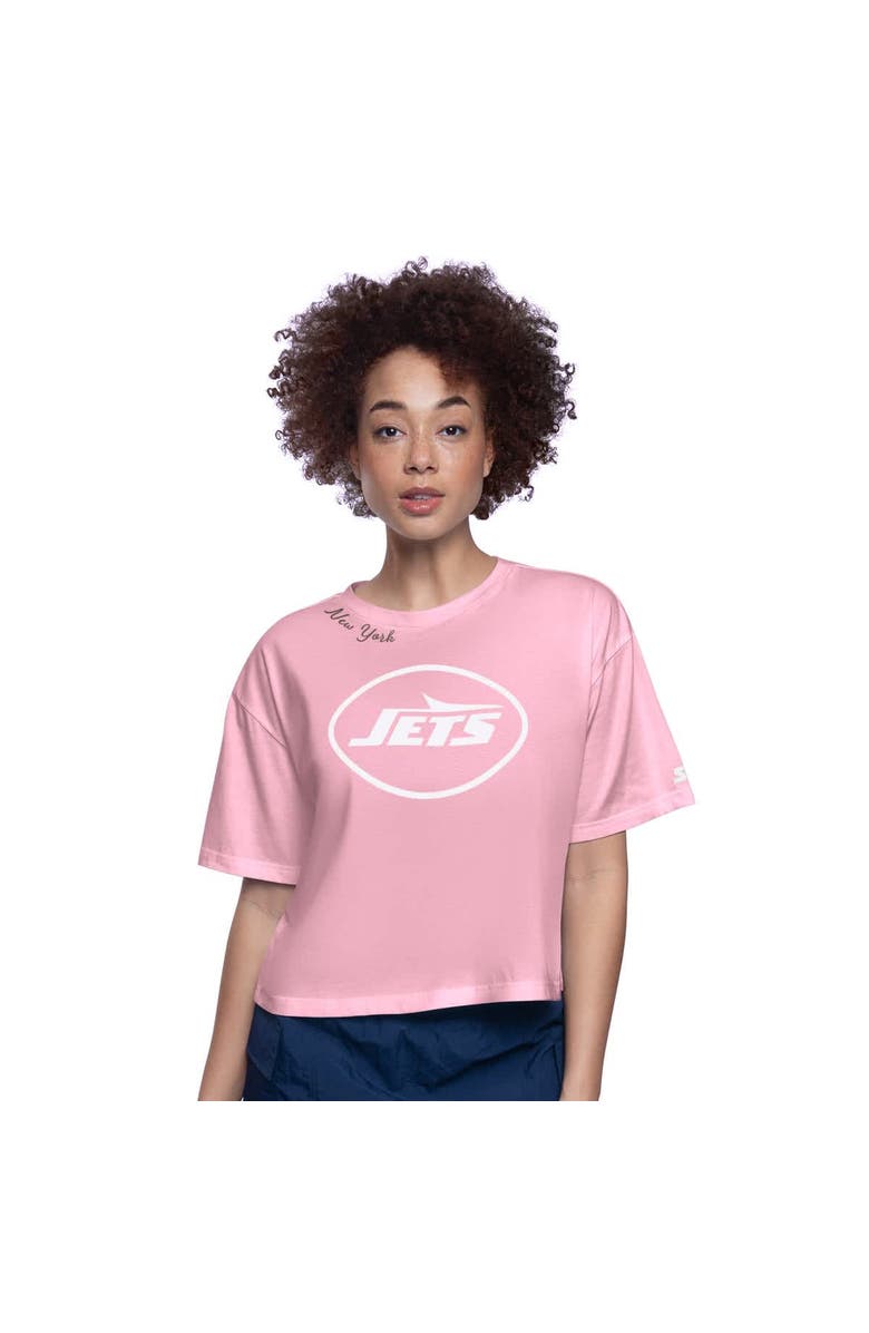 STARTER Women's Starter Pink New York Jets Play the Ball Boxy Cropped T-Shirt, Main, color, Pink