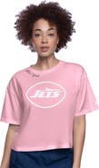 STARTER Women's Starter Pink New York Jets Play the Ball Boxy Cropped T-Shirt