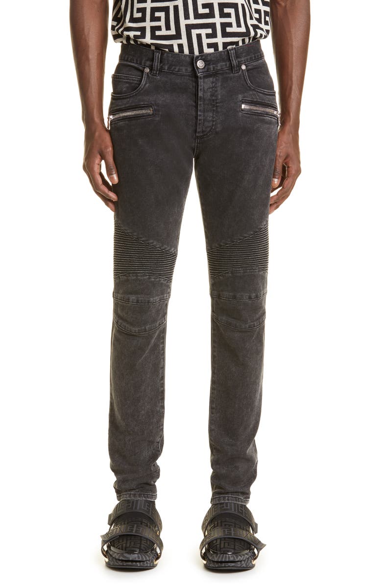 Balmain Moto Slim Fit Jeans, Main, color, Washed Black
