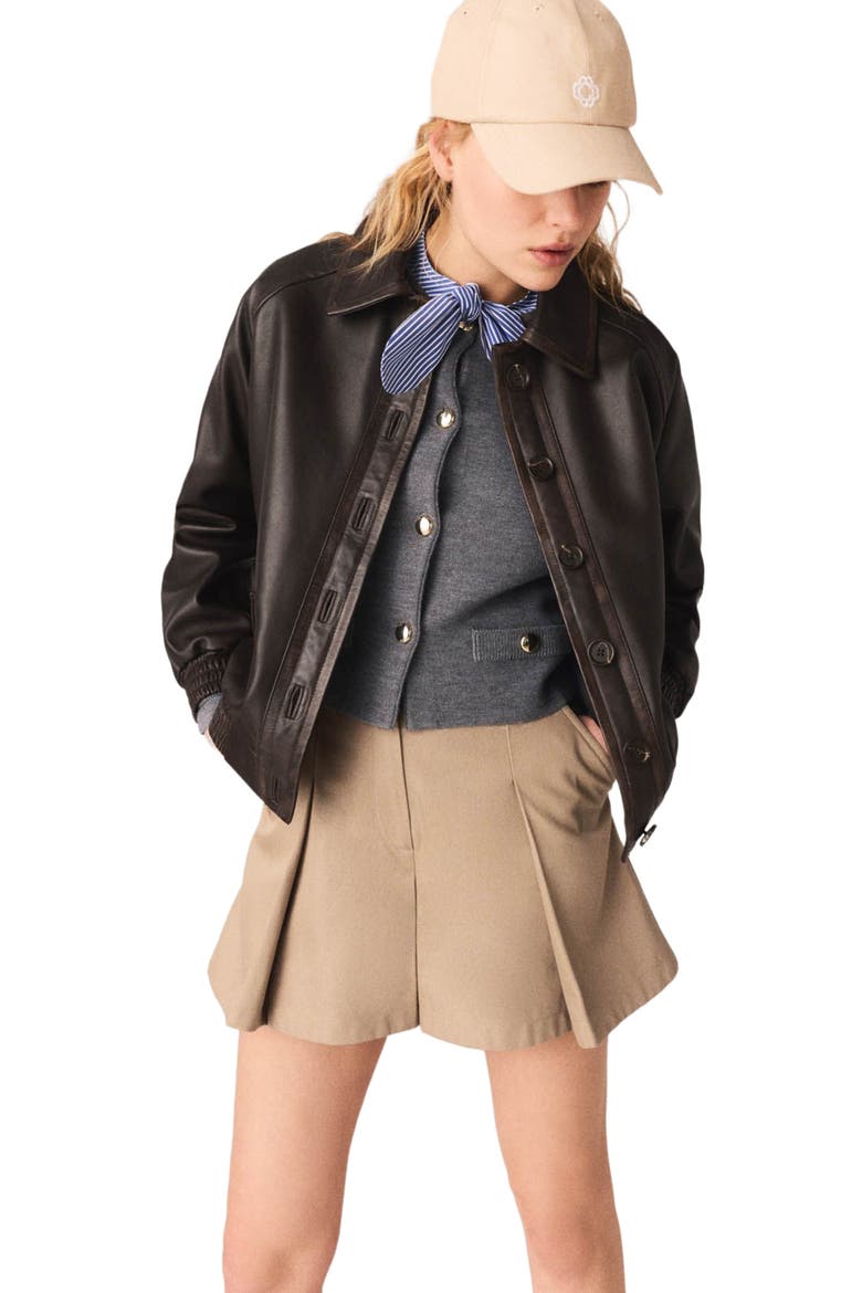 Cropped leather jacket, Alternate, color, Brown