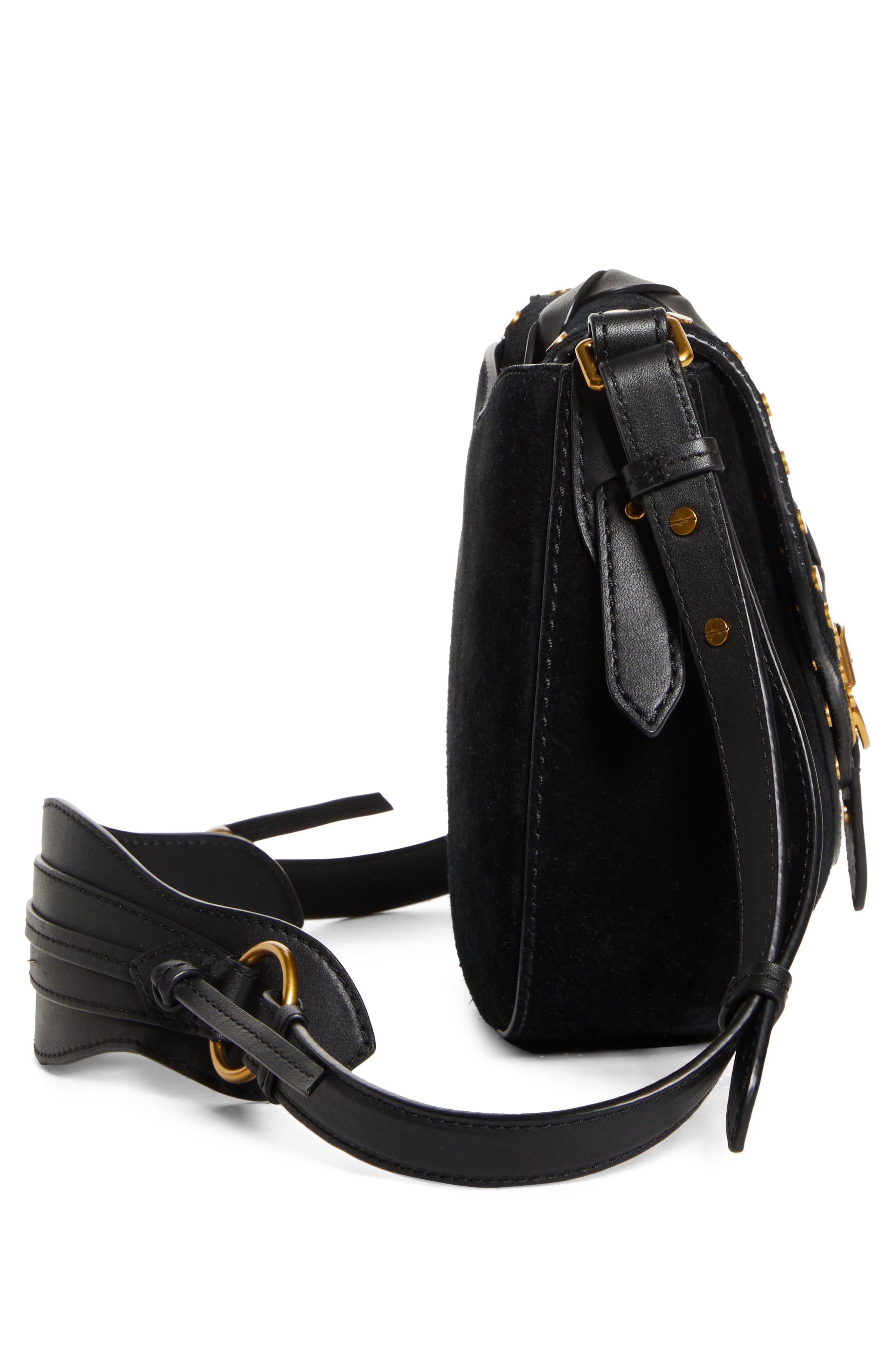 Small Altay Suede Shoulder Bag, Alternate, color, BLACK
