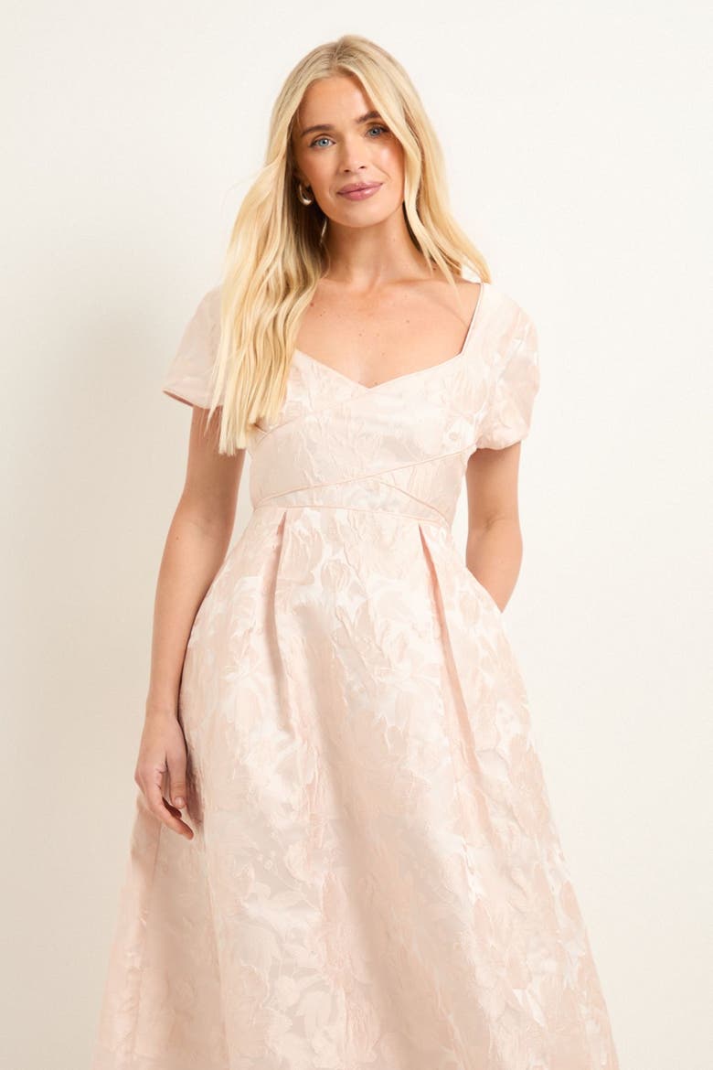 Petite Jacquard Seam Detail Midi Dress, Alternate, color, Pale Pink