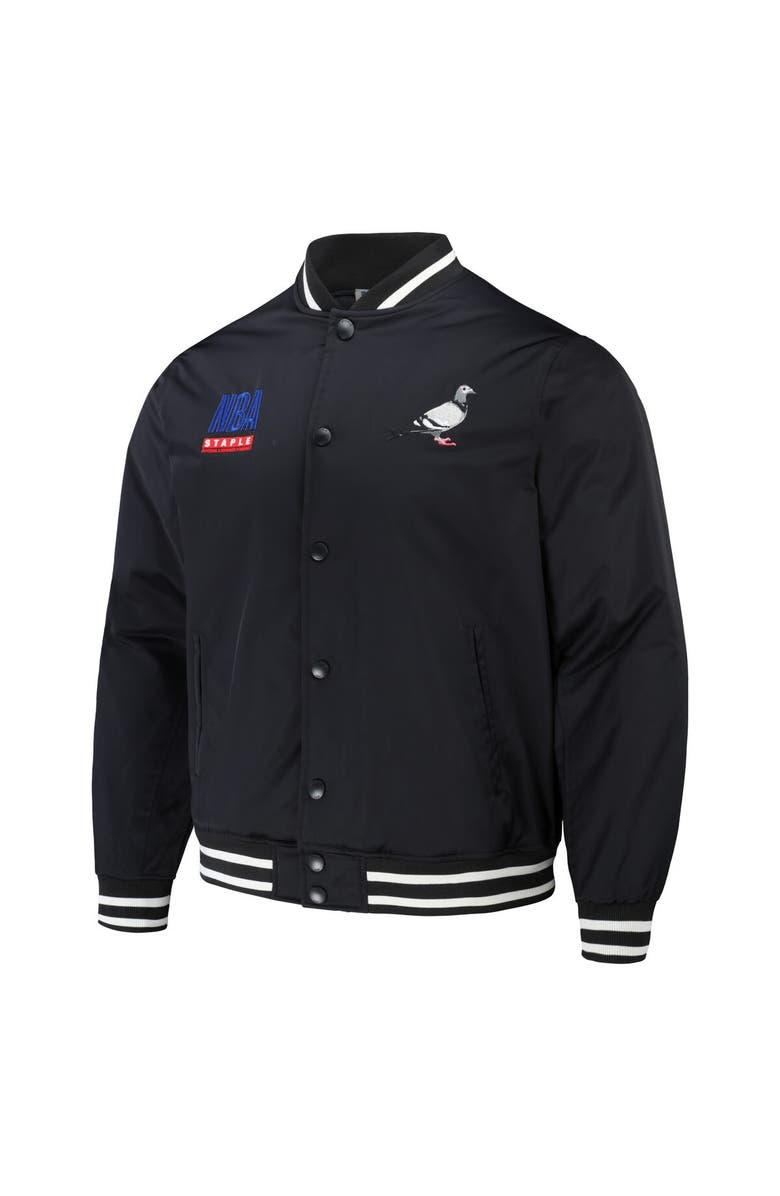 STAPLE Men's NBA x Staple Black All Teams Pennant Woven Full-Snap Jacket, Alternate, color, Black