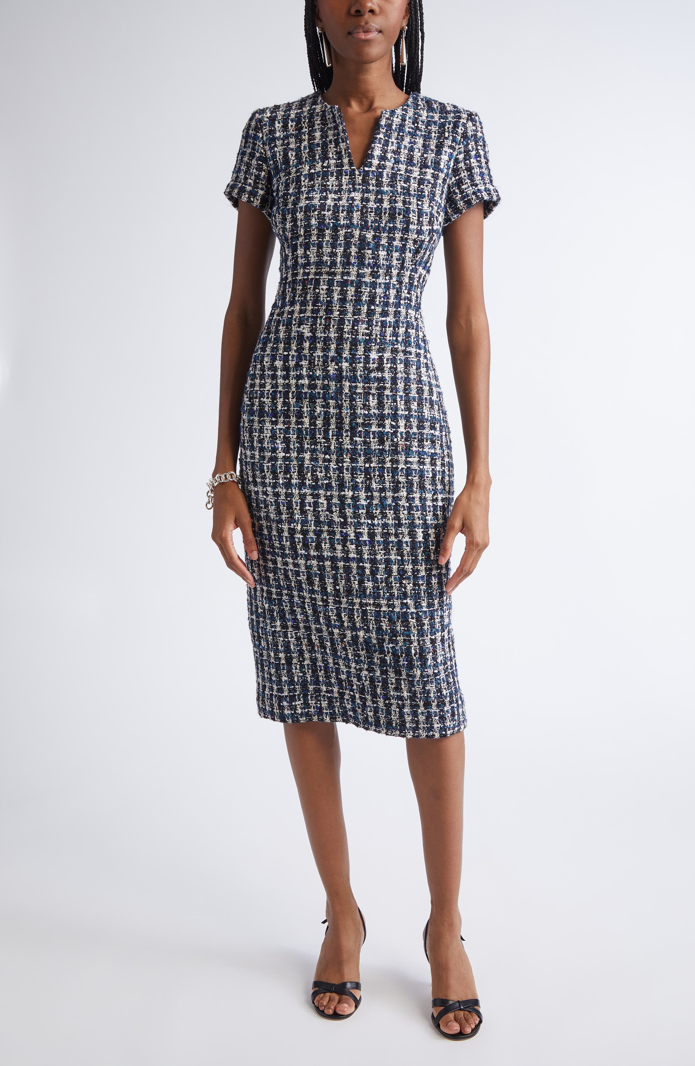 Multicolor Check Tweed Sheath Dress