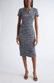 ST. JOHN Multicolor Check Tweed Sheath Dress