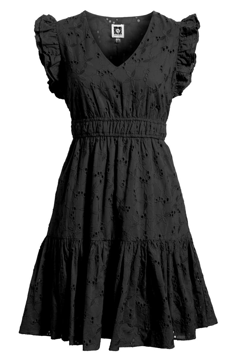 Anne Klein Embroidered Eyelet Cotton Ruffle Dress, Alternate, color, Anne Black