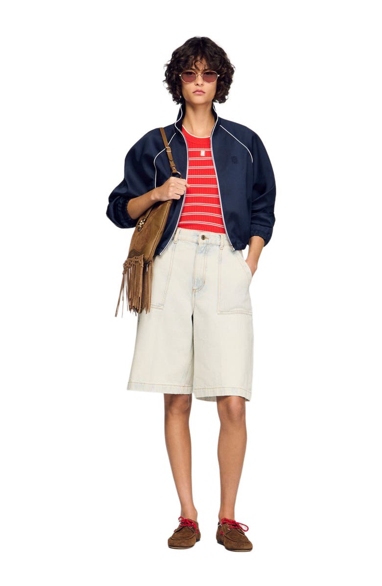 SANDRO Washed denim Bermuda shorts, Alternate, color, Light Bu Jean