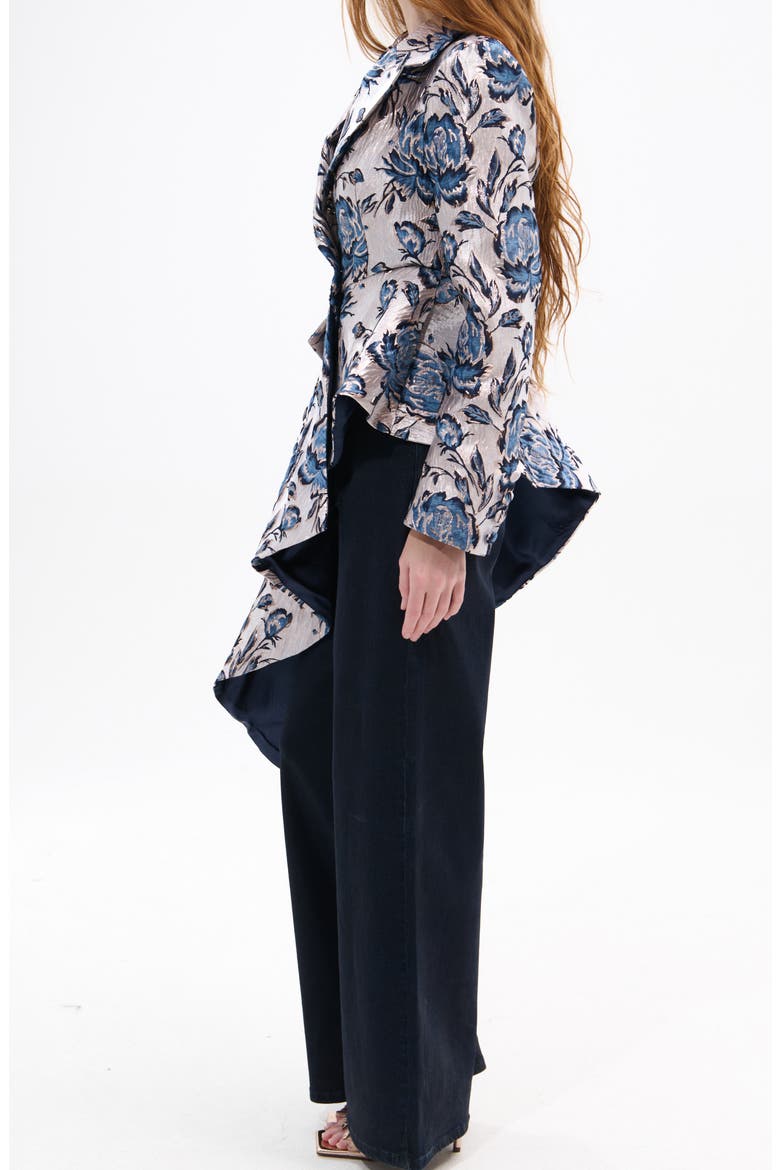Metallic Floral Jacquard Asymmetric Statement Blazer, Alternate, color, BEIGE MULTI