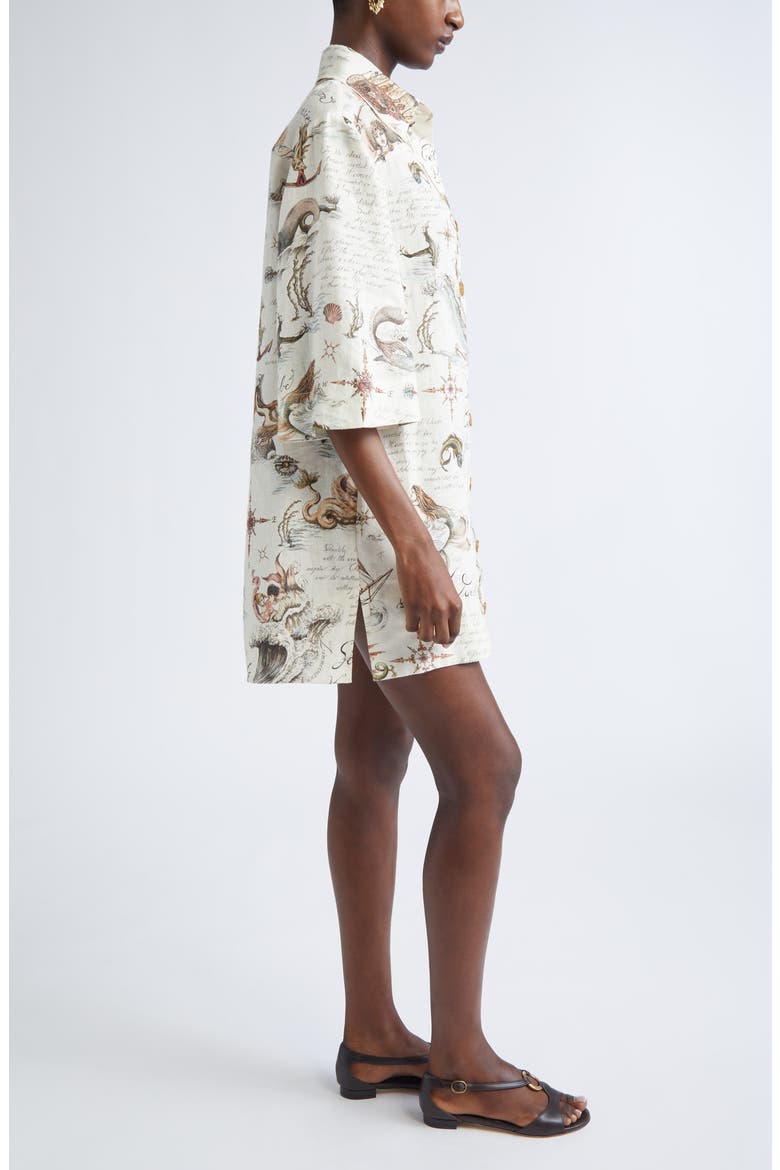 Treasure Print Linen Shirtdress, Alternate, color, TREASURE ISLAND