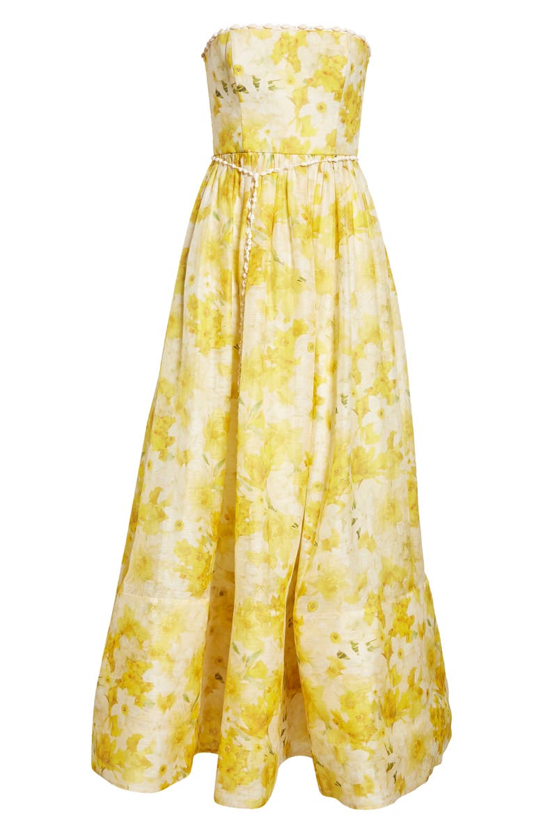 Zimmermann Wonderland Floral Strapless Linen & Silk Maxi Dress, Alternate, color, 