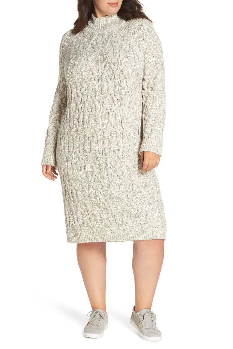 Cable Knit Sweater Dress, Main, color, GREY PEARL MARL
