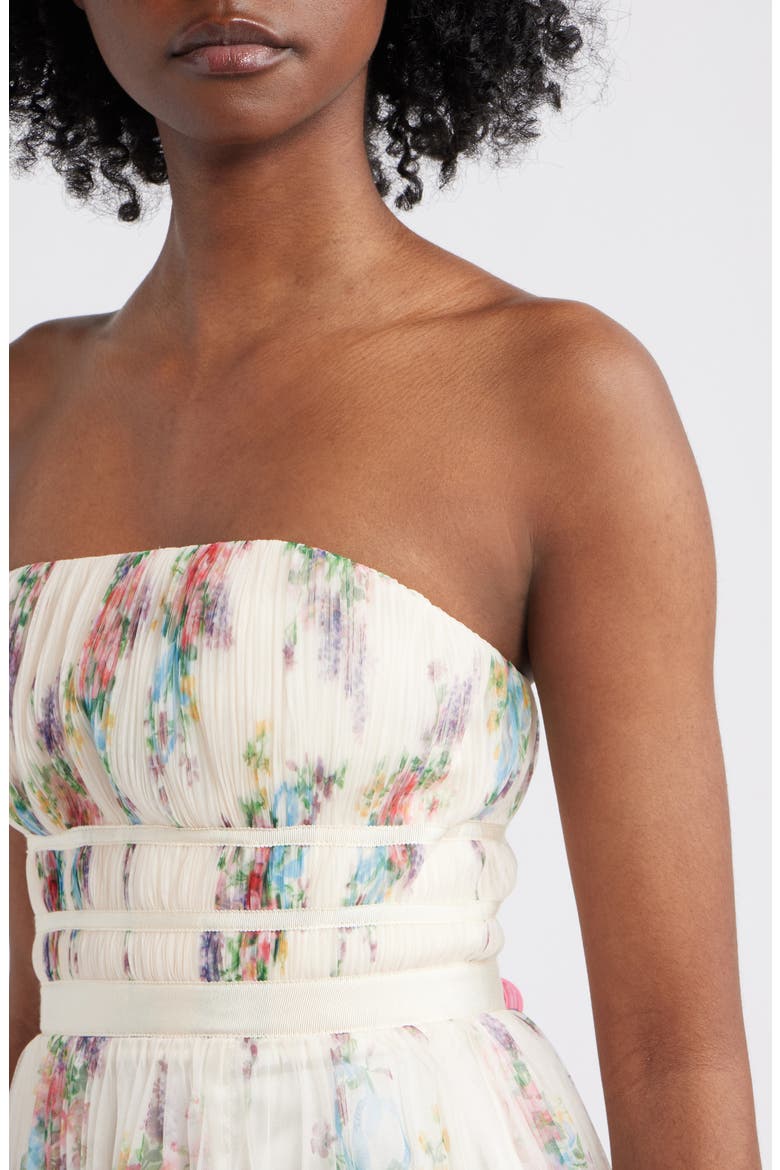 Calais Pleated Strapless Cocktail Minidress, Alternate, color, IVORY FLORAL
