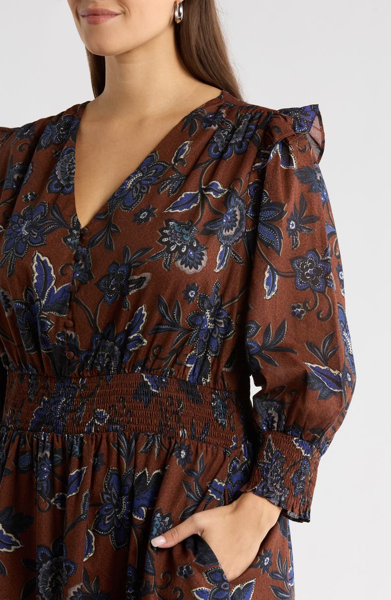 SUGARLIPS Marlina Floral Print Long Sleeve Maxi Dress, Alternate, color, Brown-Blues