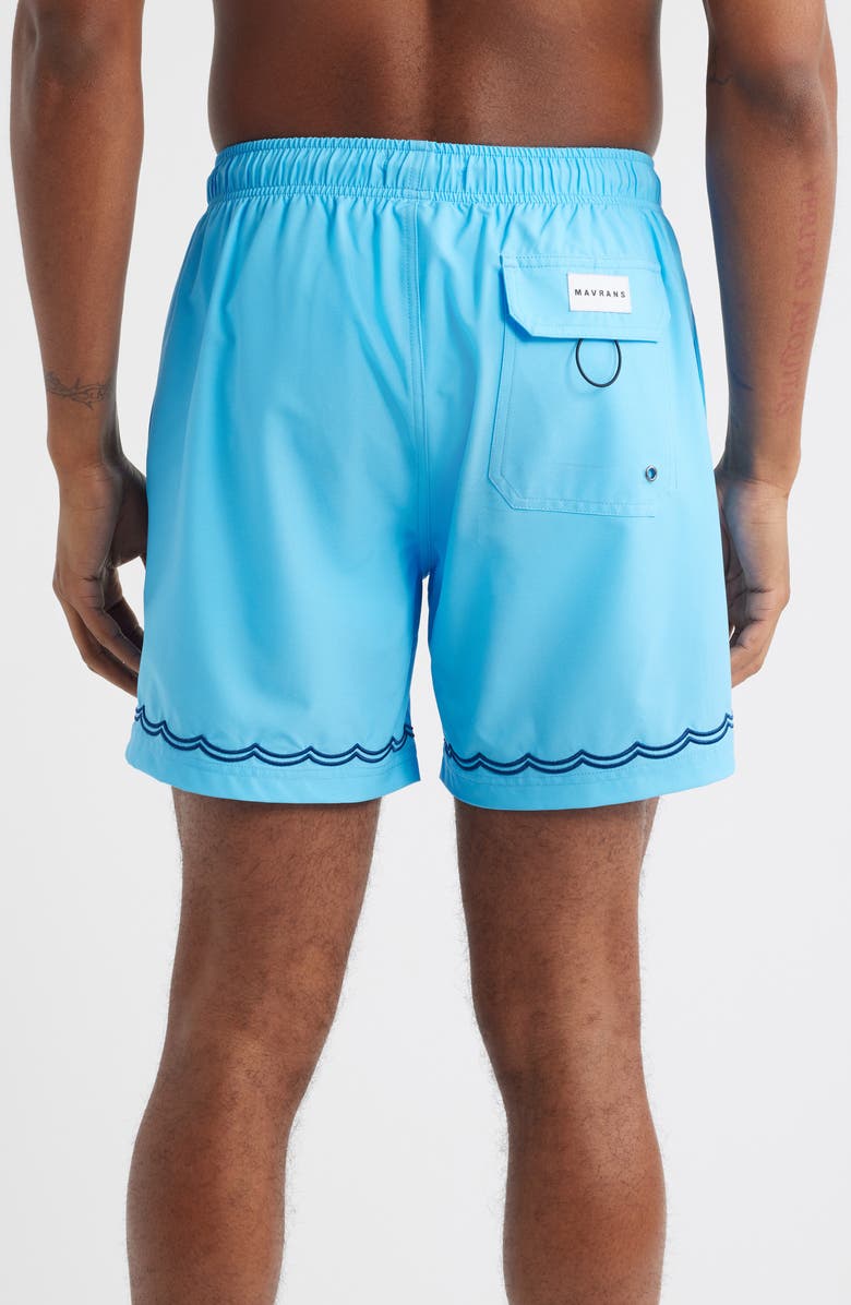 MAVRANS Wavy Stitch Embroidered Performance Swim Trunks, Alternate, color, Blue