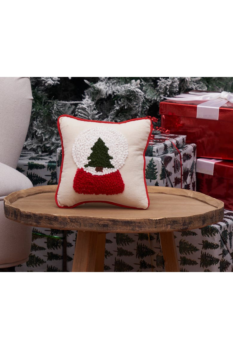 Snow Globe Christmas Tree French Knot Mini Accent Pillow 8" x 8", Alternate, color, Beige