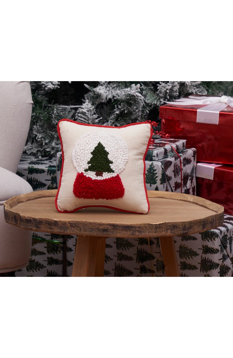 C&F Home Snow Globe Christmas Tree French Knot Mini Accent Pillow 8" x 8", Alternate, color, Beige