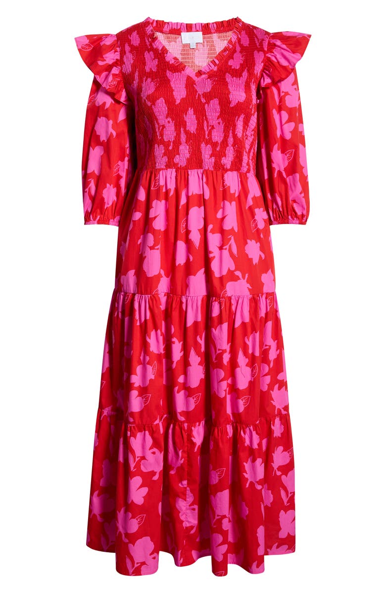 SUGARLIPS Brighton Smocked Long Sleeve Maxi Dress, Alternate, color, Fuchsia-Red