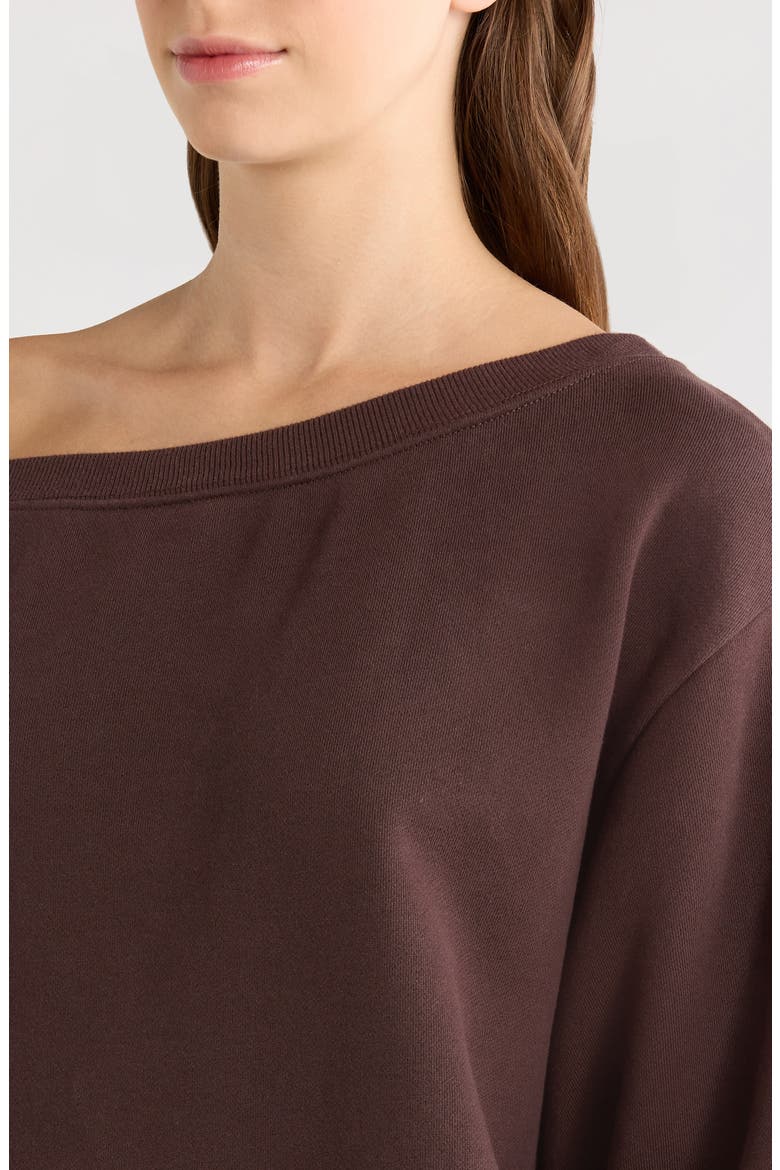 Wellness One-Shoulder Sweatshirt, Alternate, color, WASHED BROWN