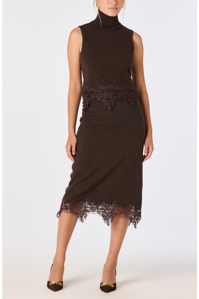 Nadine Lace Trim Sleeveless Turtleneck Sweater, Alternate, color, BROWN