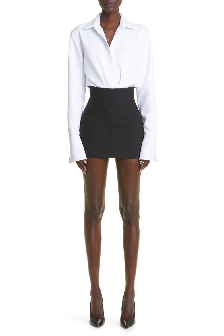 Long Sleeve Satin Bodysuit, Main, color, WHITE