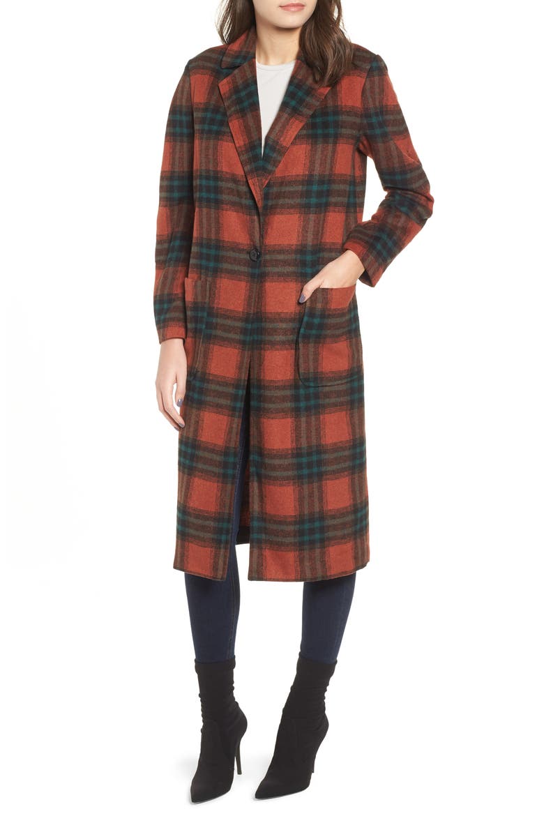 Single Button Plaid Coat, Alternate, color, BROWN SPICE LEITH PLAID