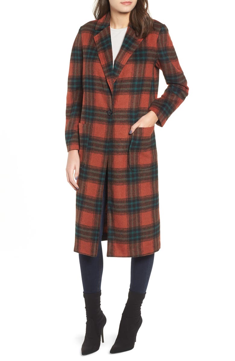 Leith Single Button Plaid Coat, Alternate, color,