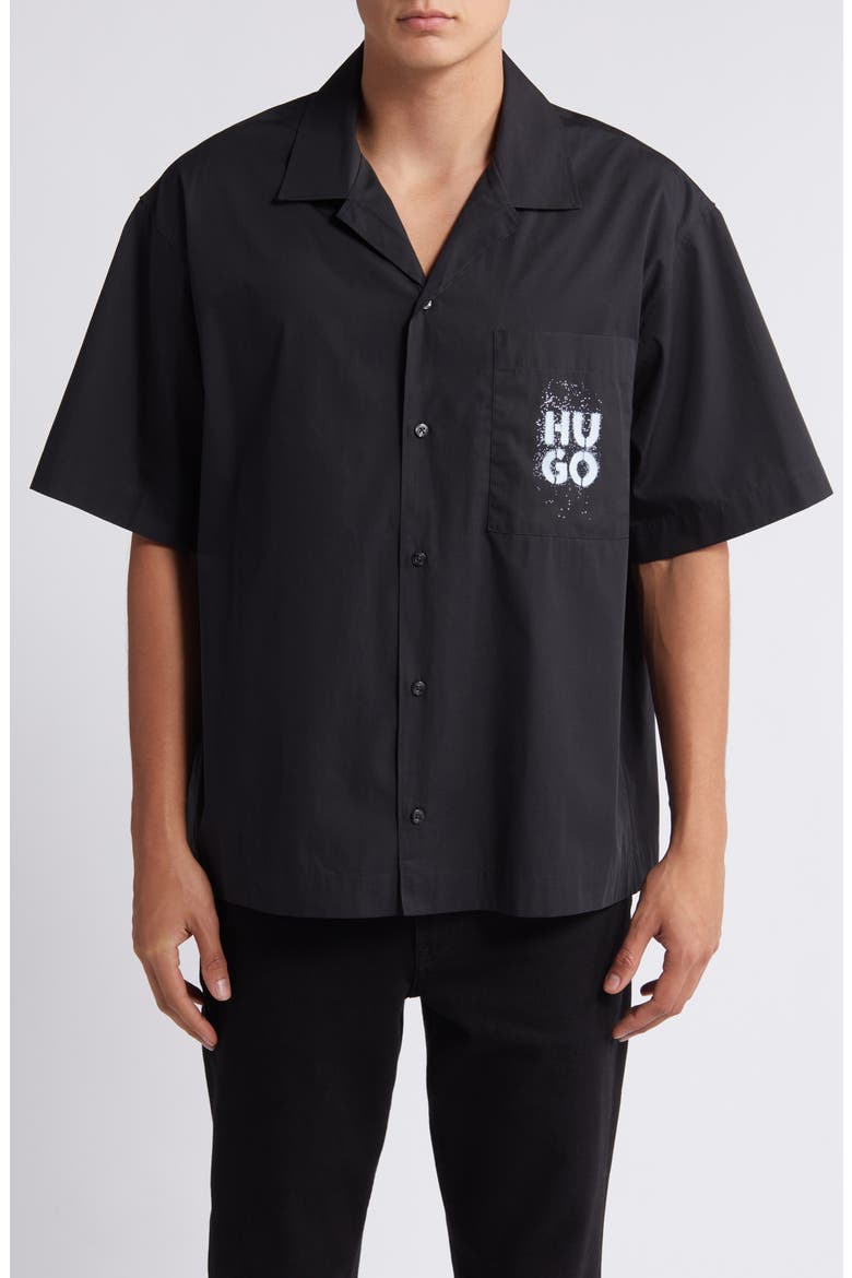 Egeeno Logo Oversize Camp Shirt, Main, color, BLK