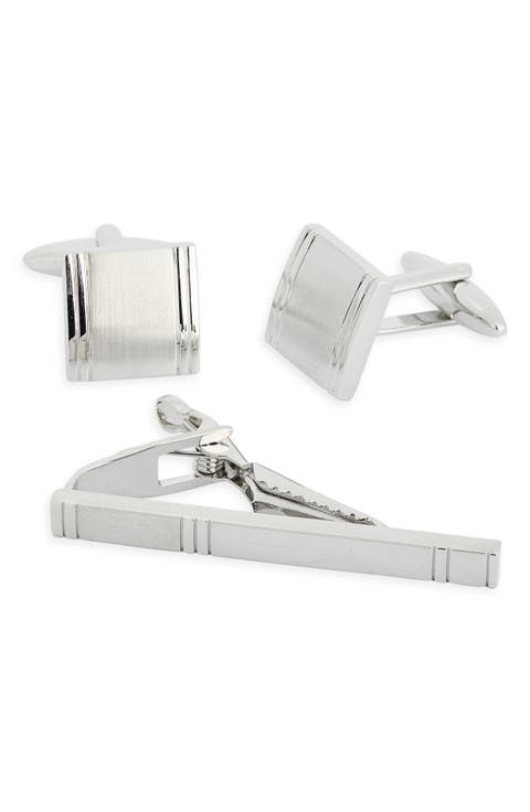 Square Cuff Links & Tie Bar Set