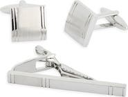 James Michael Square Cuff Links & Tie Bar Set